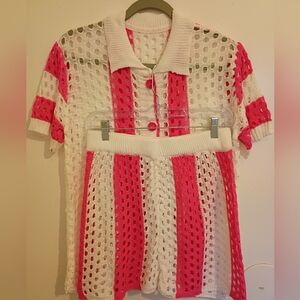 Pink and White Crochet Women Short Set Sz L